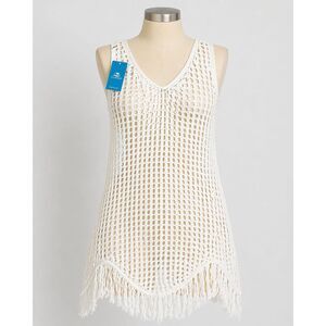 Boho Beach Crochet Cover Up Fringe Coastal Resort Swim Dress Cupshe M